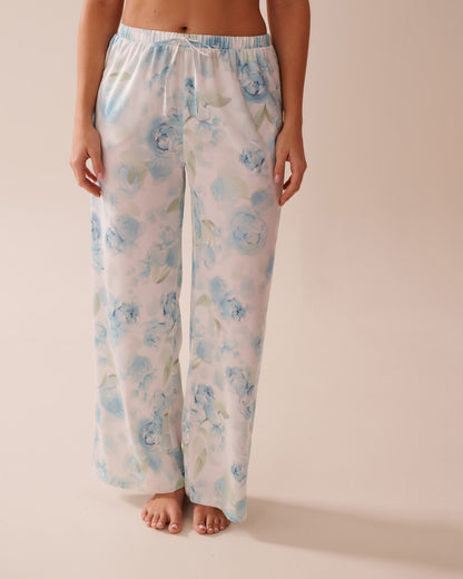 La Vie en Rose_LUXURY EDITION Blue Rose Print Satin Pants_60200127_P10495_01