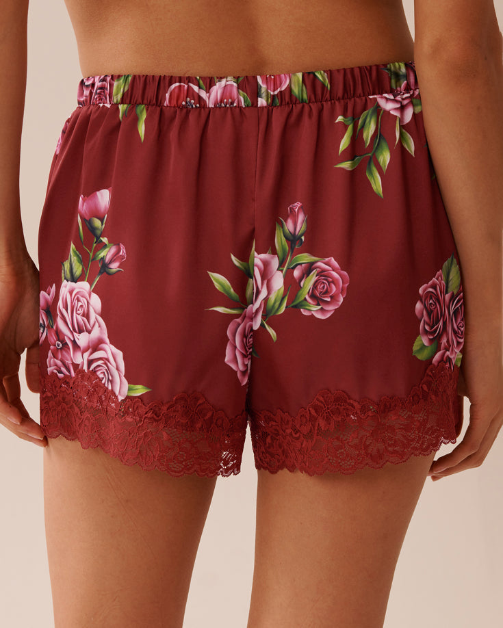 La Vie en Rose_Sun-Dried Flowers_LUXURY EDITION Rose Print Satin and Lace Trim Shorts_60200136_P60390_02