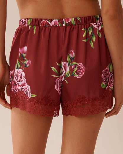 La Vie en Rose_Sun-Dried Flowers_LUXURY EDITION Rose Print Satin and Lace Trim Shorts_60200136_P60390_02