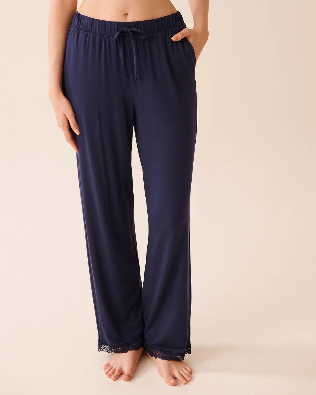 La Vie en Rose_Evening Blue_Lace Trim Modal Pants_60200158_40009_01