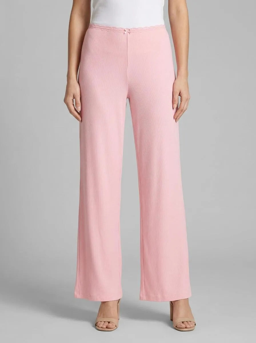 La Vie en Rose_Tickled Pink_Ribbed Modal and Lace Trim Pants_60200170_60229_00