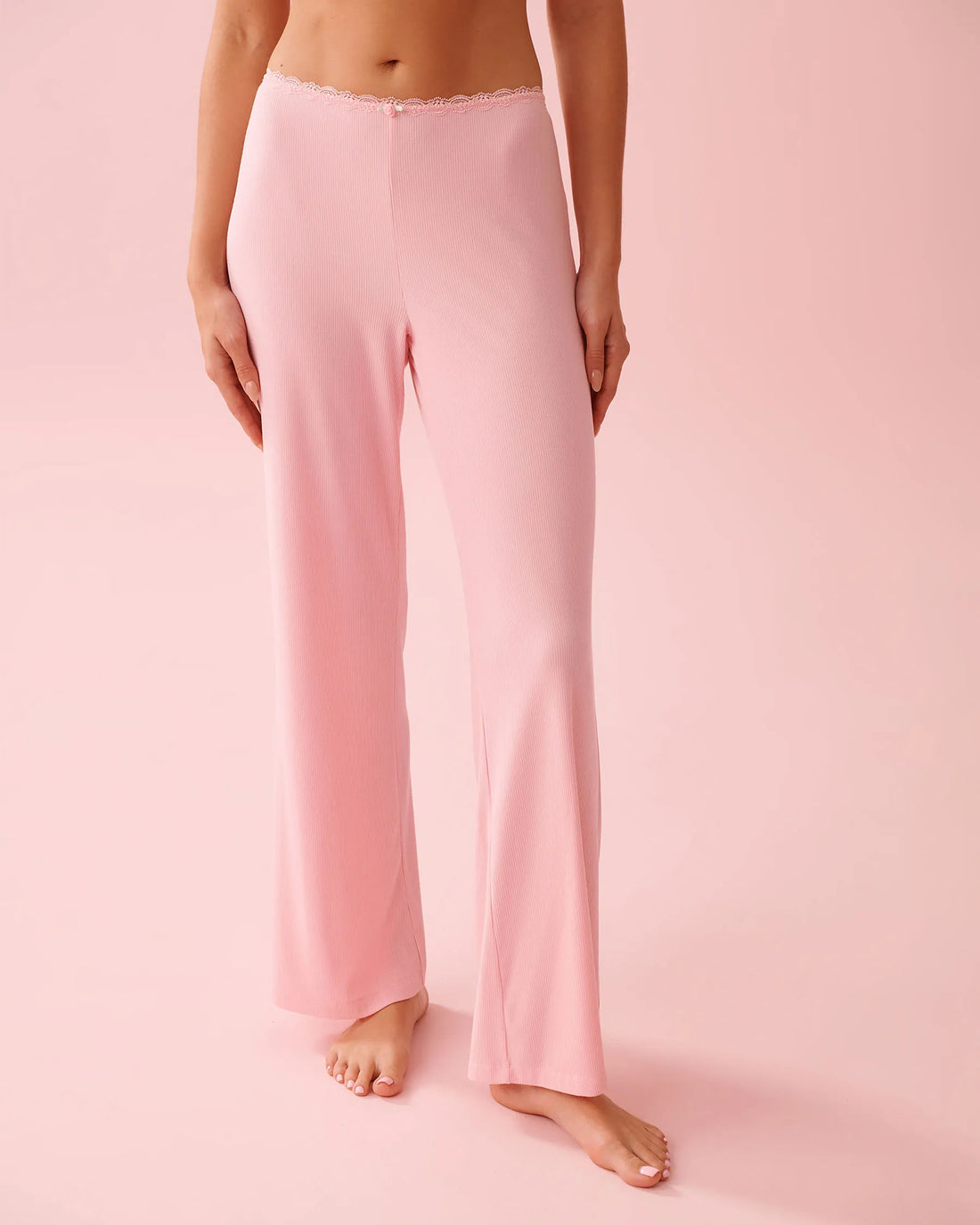 La Vie en Rose_Tickled Pink_Ribbed Modal and Lace Trim Pants_60200170_60229_01