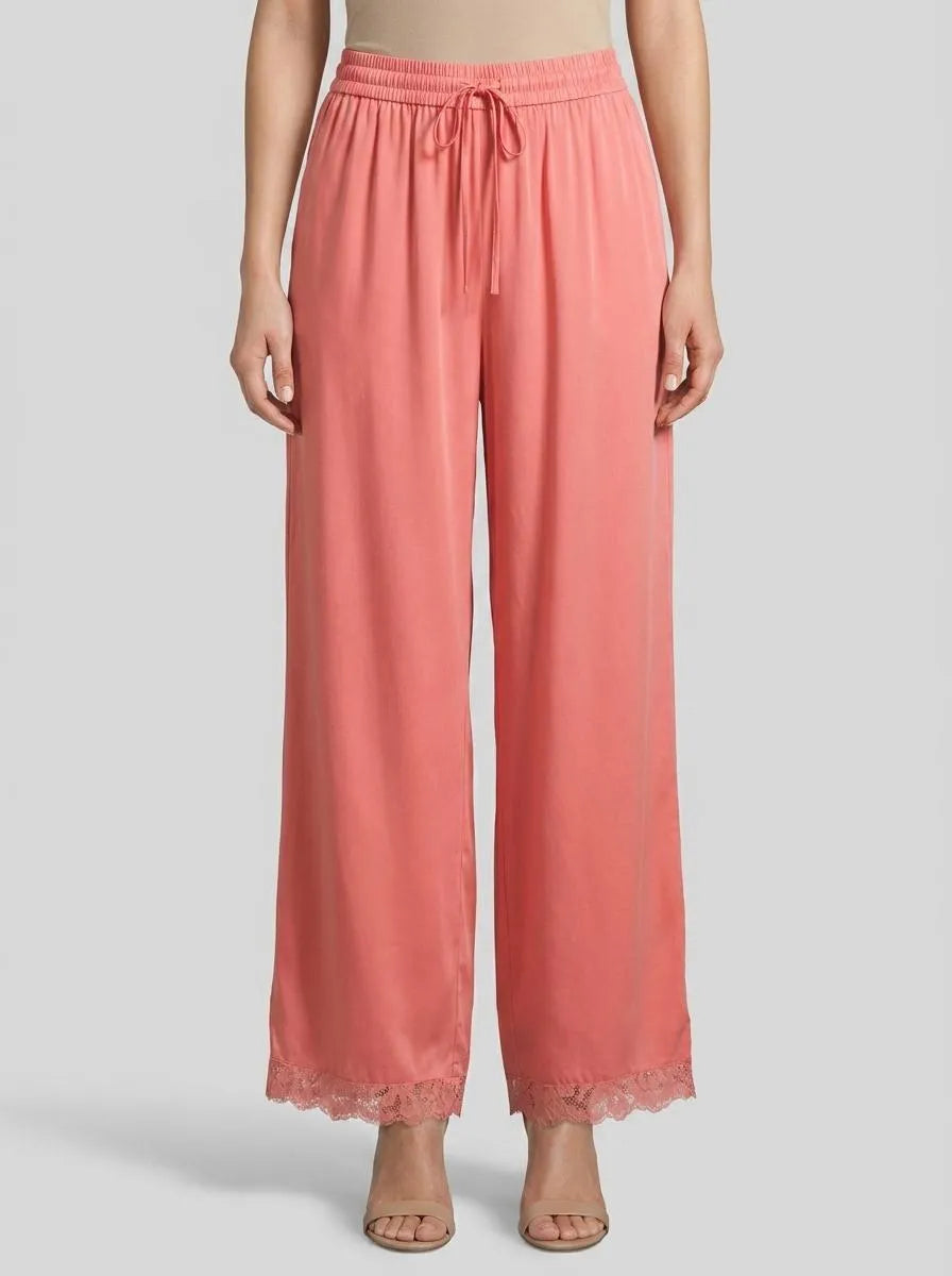 La Vie en Rose Flamingo Plume Women LUXURY EDITION Lace Trim Satin Pants SKU: 60200176_60239 Image 00