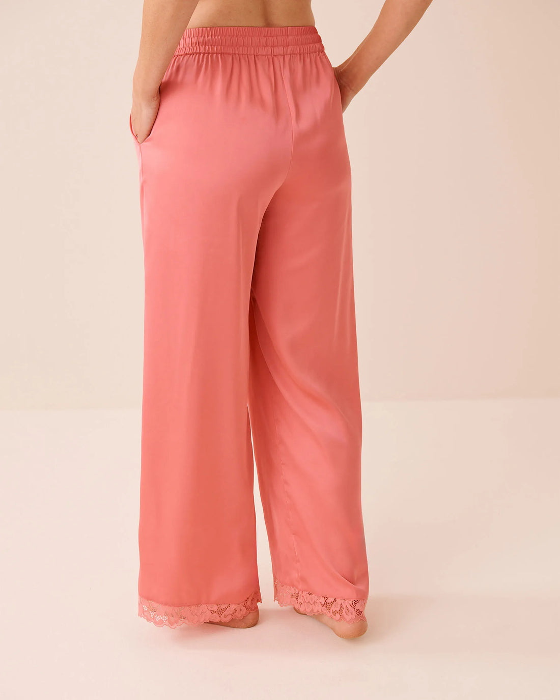 La Vie en Rose Flamingo Plume Women LUXURY EDITION Lace Trim Satin Pants SKU: 60200176_60239 Image 02