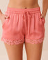 La Vie en Rose Flamingo Plume Women LUXURY EDITION Lace Trim Satin Shorts SKU: 60200177_60239 Image 01
