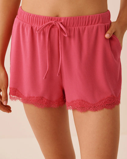 La Vie en Rose Party Punch Women Ribbed Modal and Lace Trim Shorts SKU: 60200180_60238 Image 01