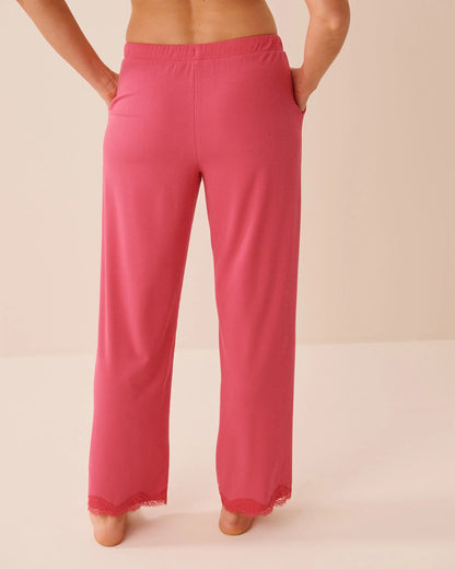 La Vie en Rose Party Punch Women Ribbed Modal and Lace Trim Pants SKU: 60200181_60238 Image 02