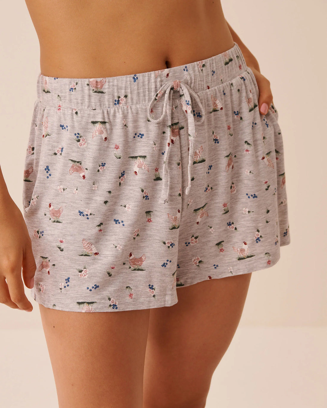 La Vie en Rose Gray Mix Chicken Women Chicken Print Soft Jersey Pajama Shorts SKU: 60200182_P00511 Image 01