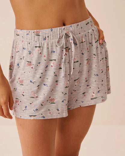 La Vie en Rose Gray Mix Chicken Women Chicken Print Soft Jersey Pajama Shorts SKU: 60200182_P00511 Image 01