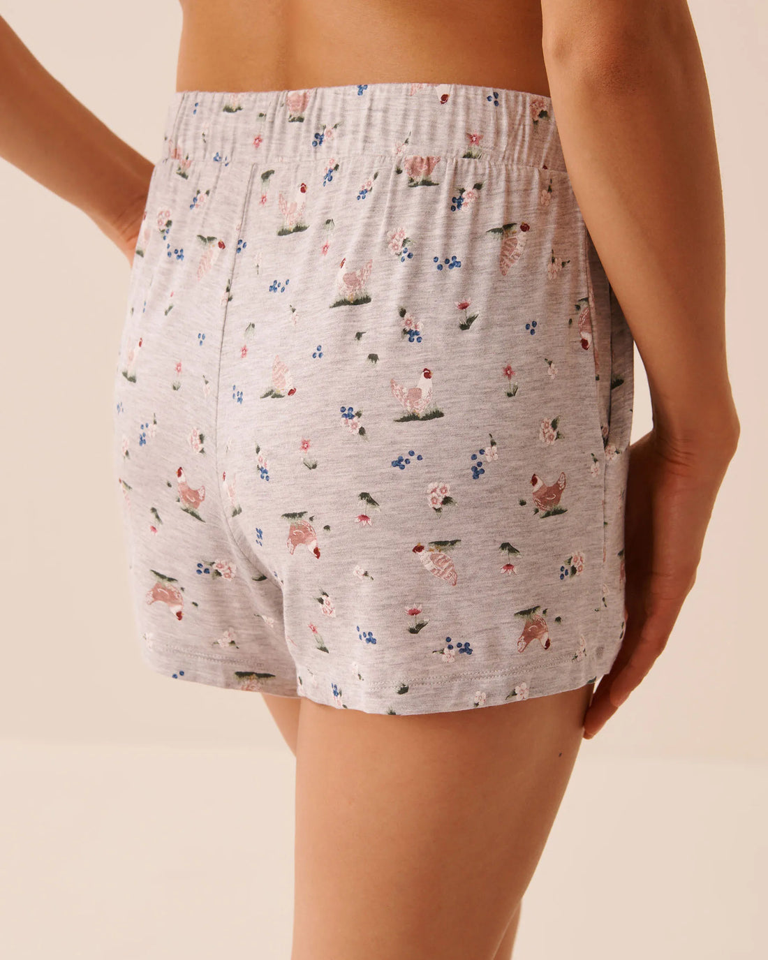 La Vie en Rose Gray Mix Chicken Women Chicken Print Soft Jersey Pajama Shorts SKU: 60200182_P00511 Image 02