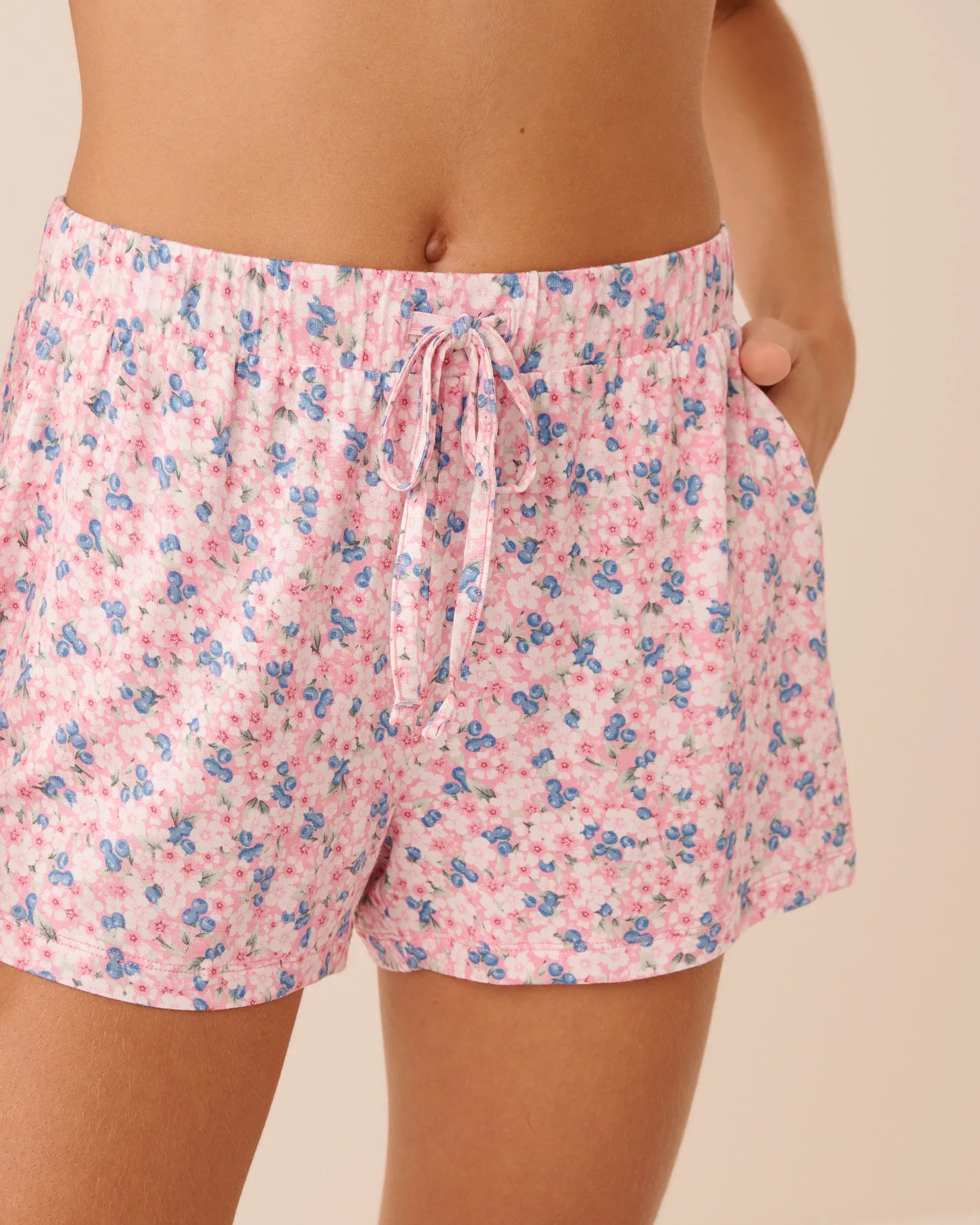 La Vie en Rose Blueberry Ditsy Women Bloom &amp; Berry Print Soft Jersey Pajama Shorts SKU: 60200182_P60472 Image 01