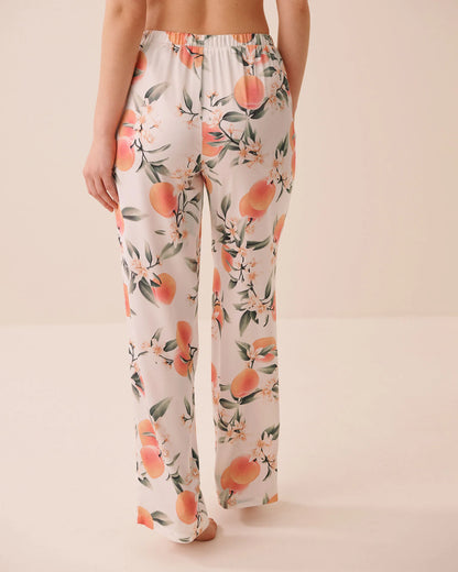 La Vie en Rose Snow White Peach Women LUXURY EDITION Peach Print Satin Pants SKU: 60200190_P10602 Image 02