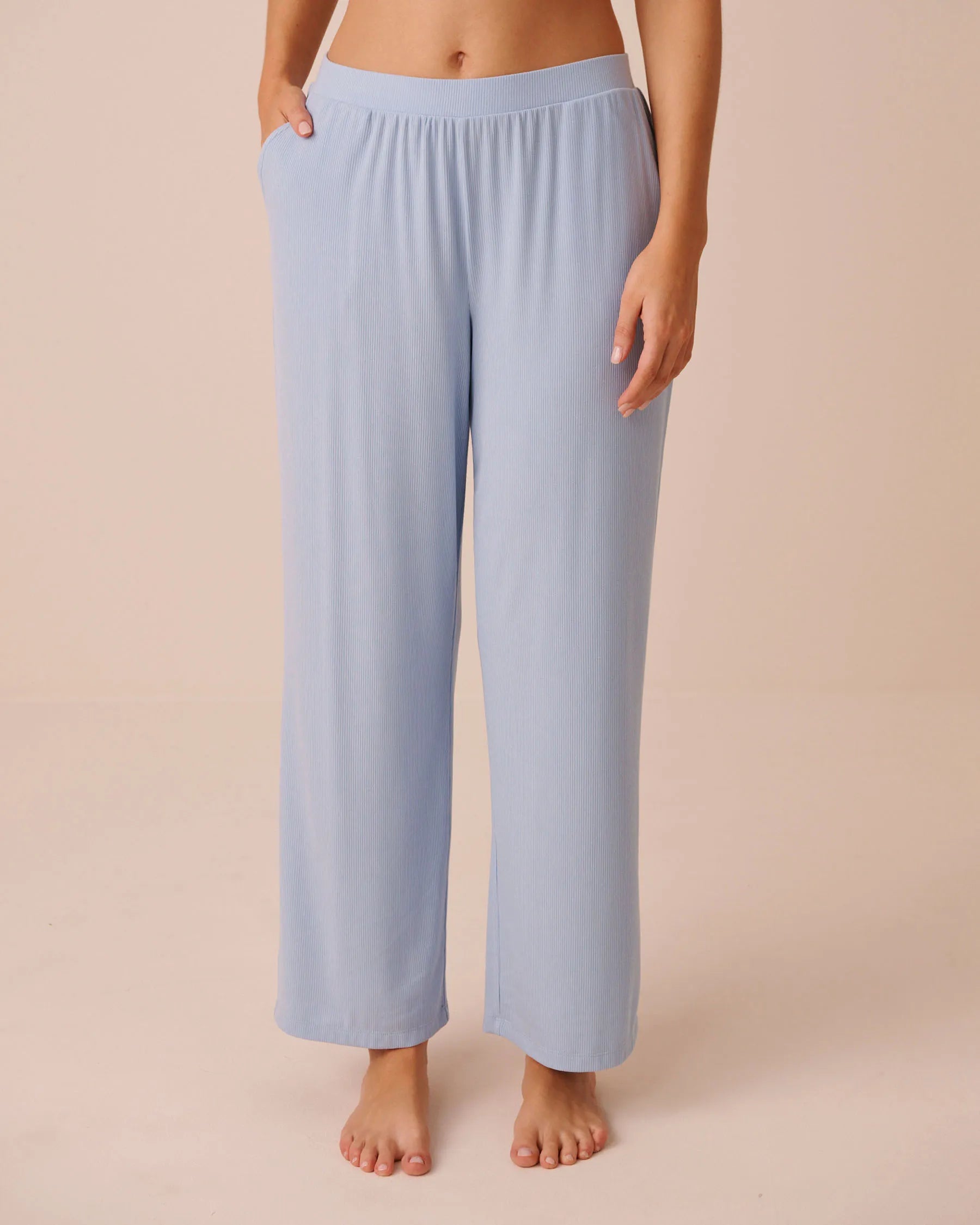 La Vie en Rose Brunnera Blue Women Ribbed Modal Pants SKU: 60200192_40293 Image 01