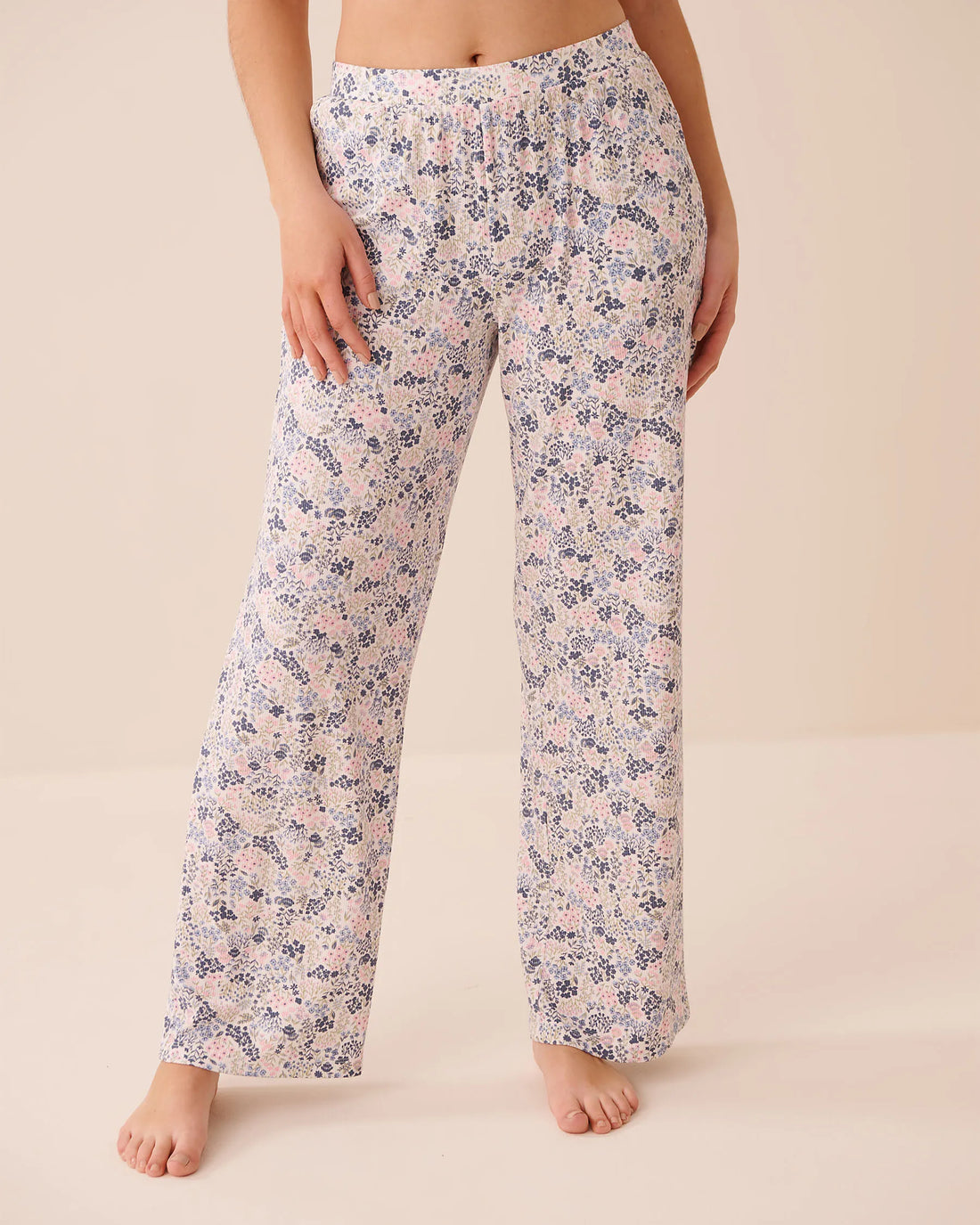 La Vie en Rose Blue Mix Ditsy Women Ribbed Modal Pants SKU: 60200192_P40572 Image 01
