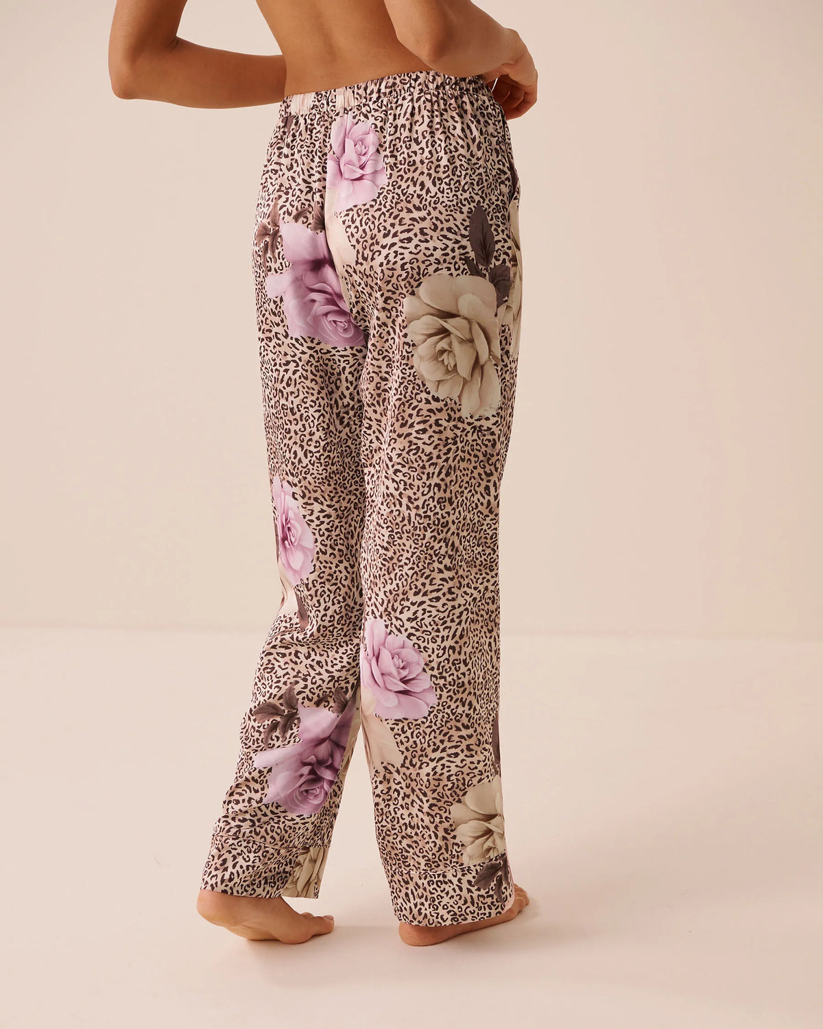 La Vie en Rose Leopard Garden Women Luxury Edition Floral Leopard Print Satin Pants SKU: 60200197_P20099 Image 03