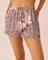 La Vie en Rose Leopard Garden Women Luxury Edition Floral Leopard Print Satin Shorts SKU: 60200198_P20099 Image 01