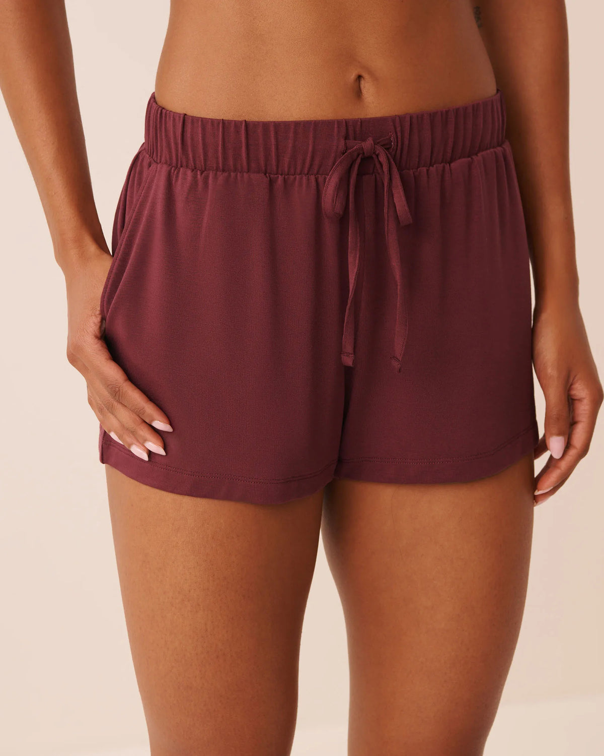 La Vie en Rose Burgundy Women Modal Shorts SKU: 60200199_50062 Image 01