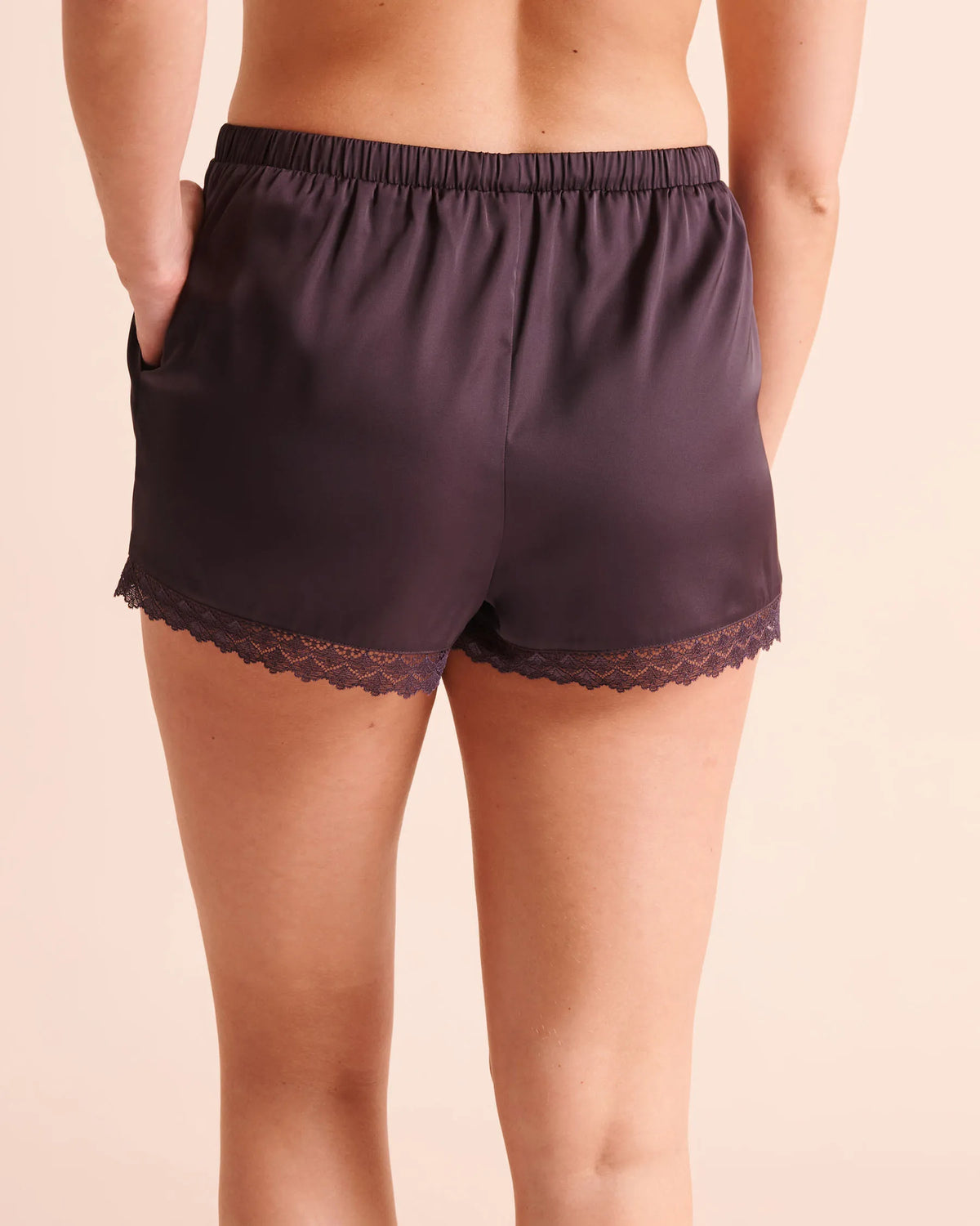 La Vie en Rose Plum Perfect Women Luxury Edition Lace Trim Satin Shorts SKU: 60200201_50103 Image 02