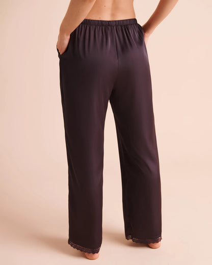 La Vie en Rose Plum Perfect Women Luxury Edition Lace Trim Satin Pants SKU: 60200202_50103 Image 02