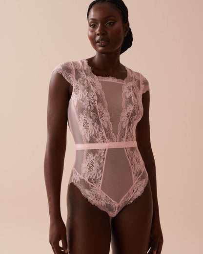 Floral Lace and Mesh Cap Sleeve Teddy_60300093_60042_04