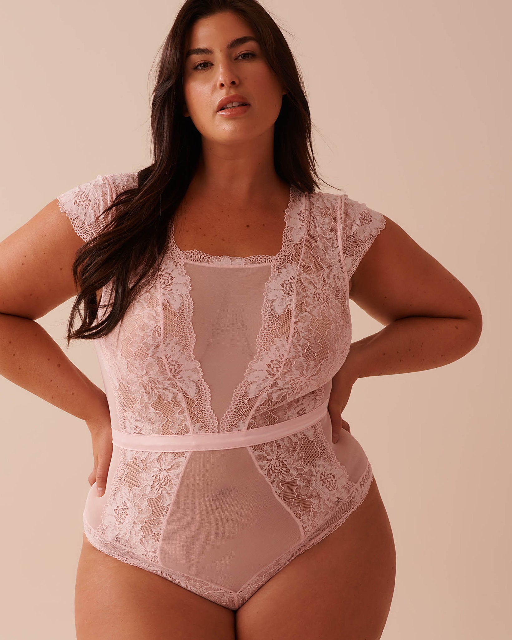 Floral Lace and Mesh Cap Sleeve Teddy_60300093_60042_05