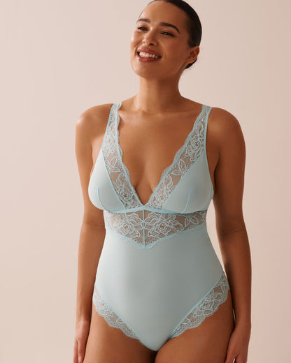 La Vie en Rose_Microfiber and Floral Lace Plunge Teddy_60300105_40090_01