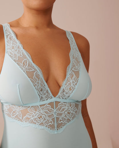 La Vie en Rose_Microfiber and Floral Lace Plunge Teddy_60300105_40090_03