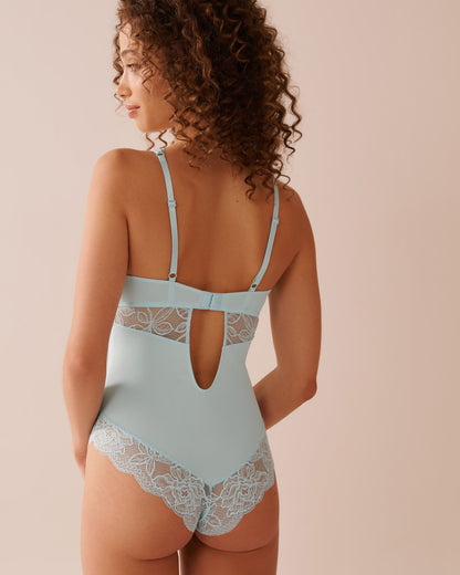 La Vie en Rose_Microfiber and Floral Lace Plunge Teddy_60300105_40090_05