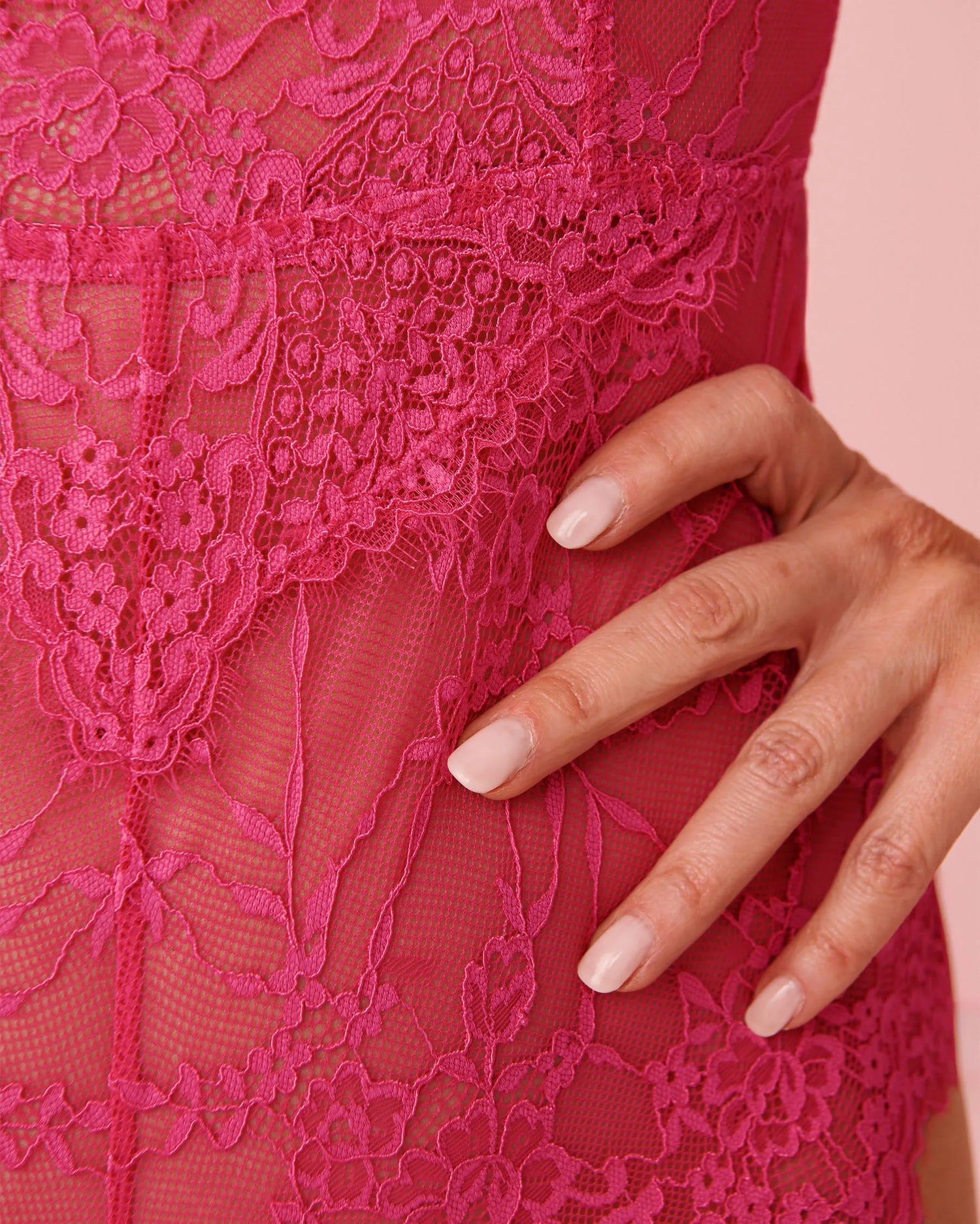 La Vie en Rose Fuchsia Rose Women Square Neck Lace Cheeky Teddy SKU: 60300119_60228 Image 03