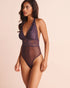 La Vie en Rose Plum Perfect Women Floral Lace & Swiss Dot Mesh Halter Teddy SKU: 60300127_50103 Image 01