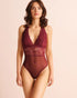 La Vie en Rose Beaujolais Women Floral Lace & Swiss Dot Mesh Halter Teddy SKU: 60300127_60123 Image 01