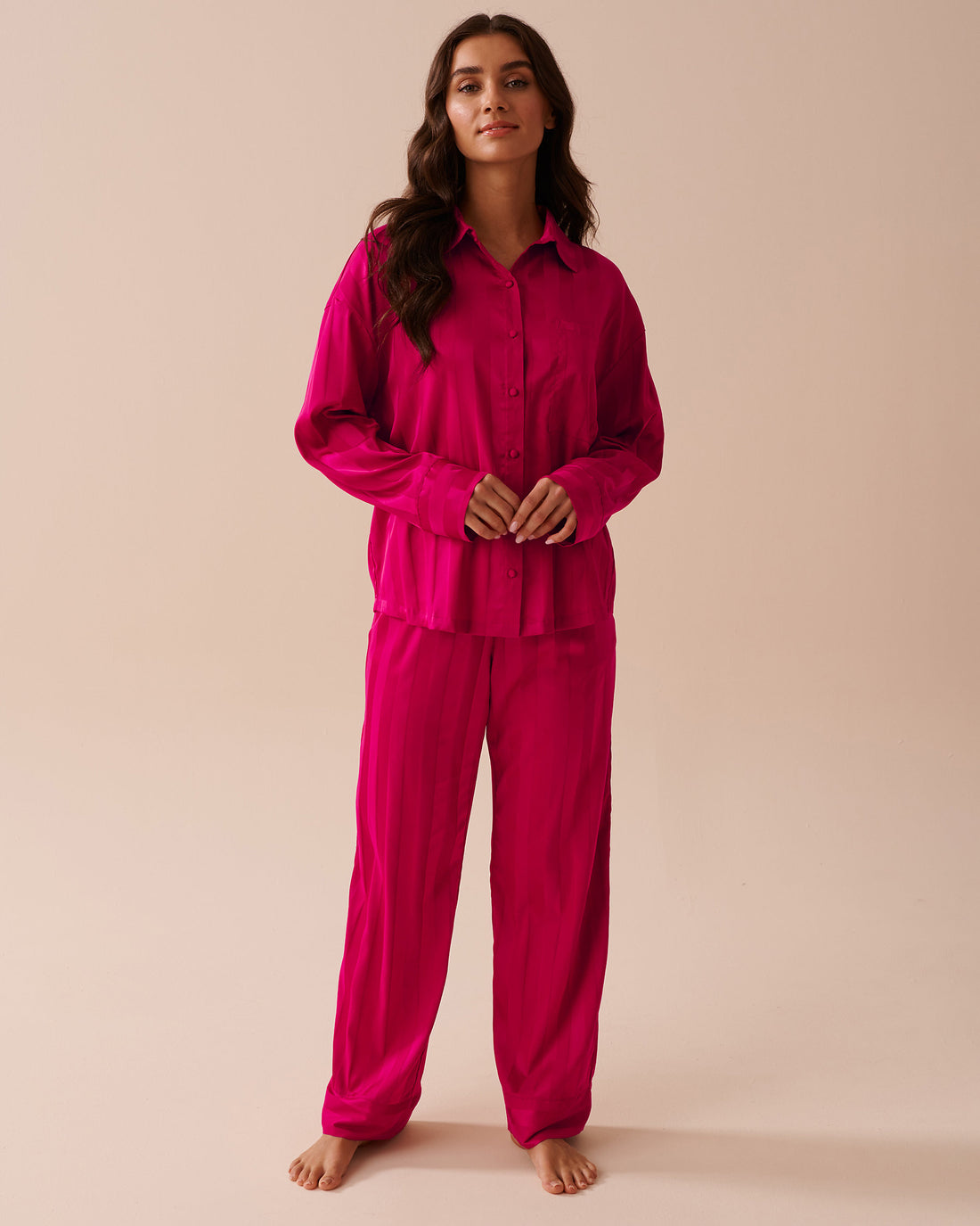 LUXURY EDITION Jacquard Stripe Satin Pajama Set_60400041_P60275_01