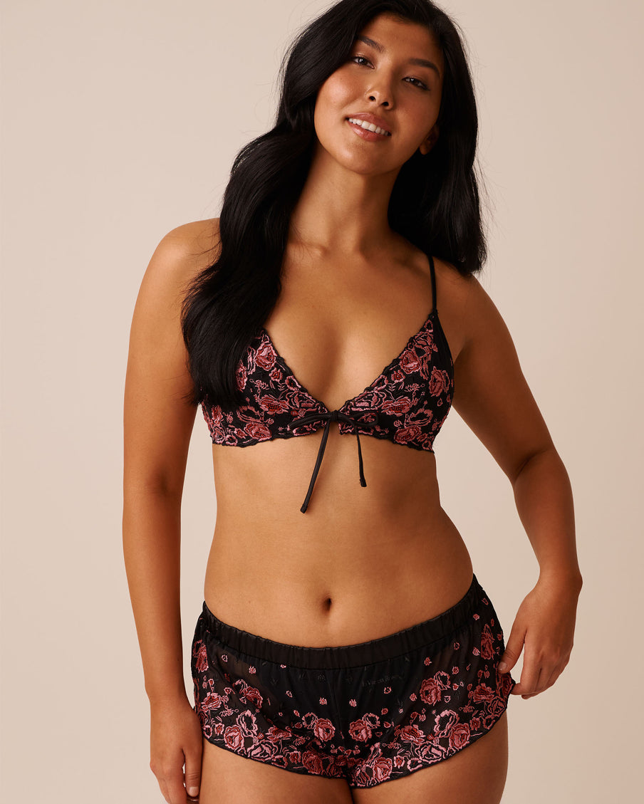 La Vie en Rose_Pink &amp; Black Flowers_Embroidered Mesh 2-Piece Set_60400057_P00434_01
