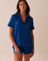 La Vie en Rose_Mazarine Blue_LUXURY EDITION Short Sleeve Satin Pajama Set_60400058_40066_01