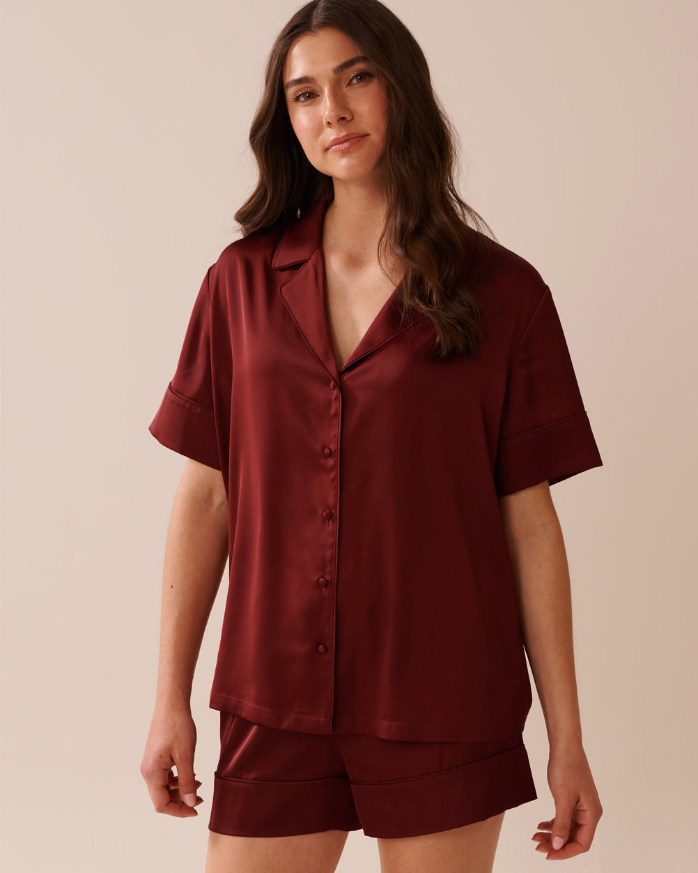 La Vie en Rose_Sun-Dried Tomato_LUXURY EDITION Short Sleeve Satin Pajama Set_60400058_60205_01