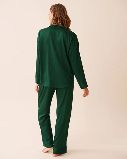La Vie en Rose_Botanical Green Mini Stripes_Luxury Edition Jacquard Stripe Satin Pajama Set_60400064_P30129_03