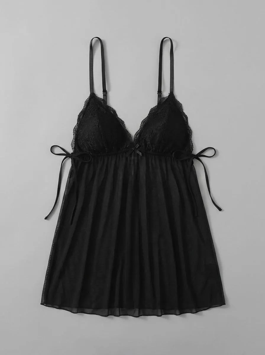 La Vie en Rose_Black Beauty_Lace and Mesh Babydoll 2-piece Set_60400067_00001_00