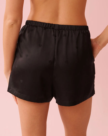 La Vie en Rose_Black Heart Jacquard_LUXURY EDITION Short Sleeve Heart Jacquard Satin Pajama Set_60400068_P00488_05