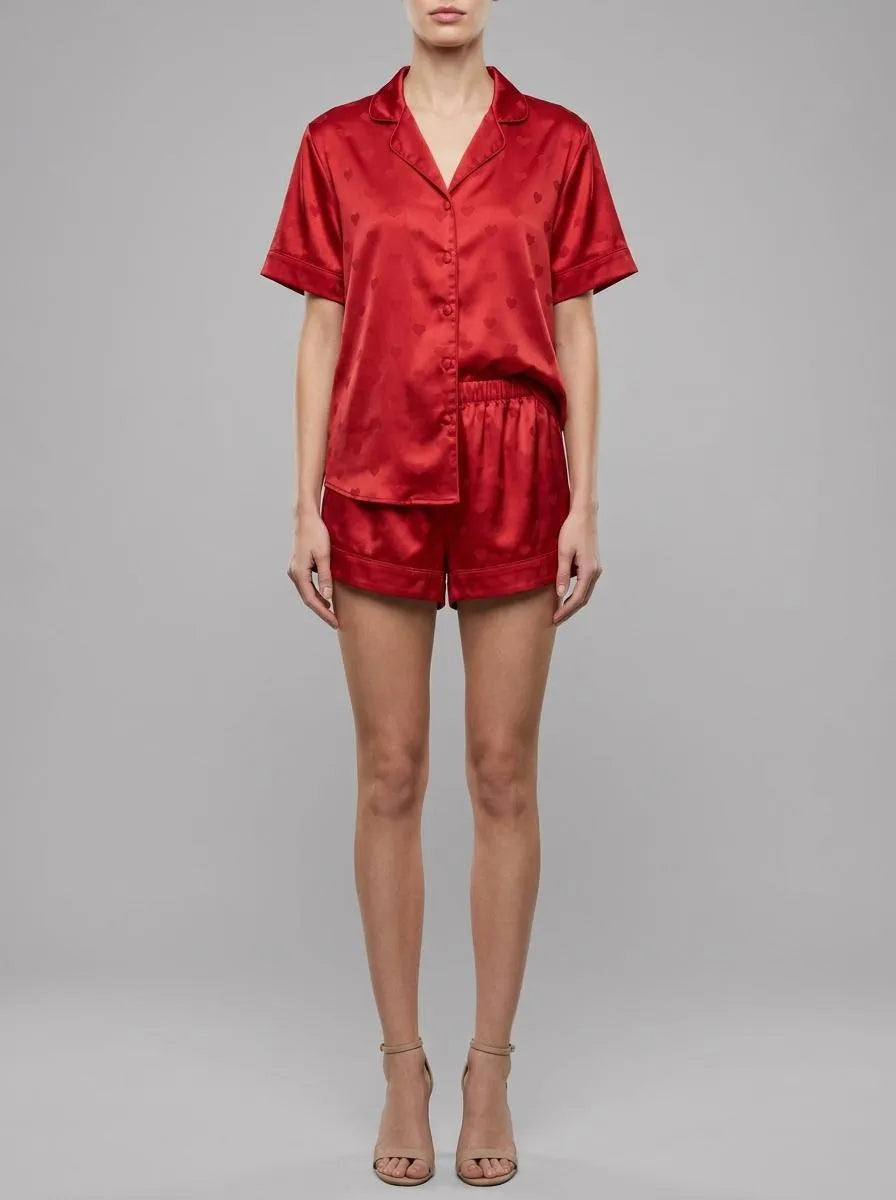 La Vie en Rose_Persian Heart Jacquard_LUXURY EDITION Short Sleeve Heart Jacquard Satin Pajama Set_60400068_P60439_00
