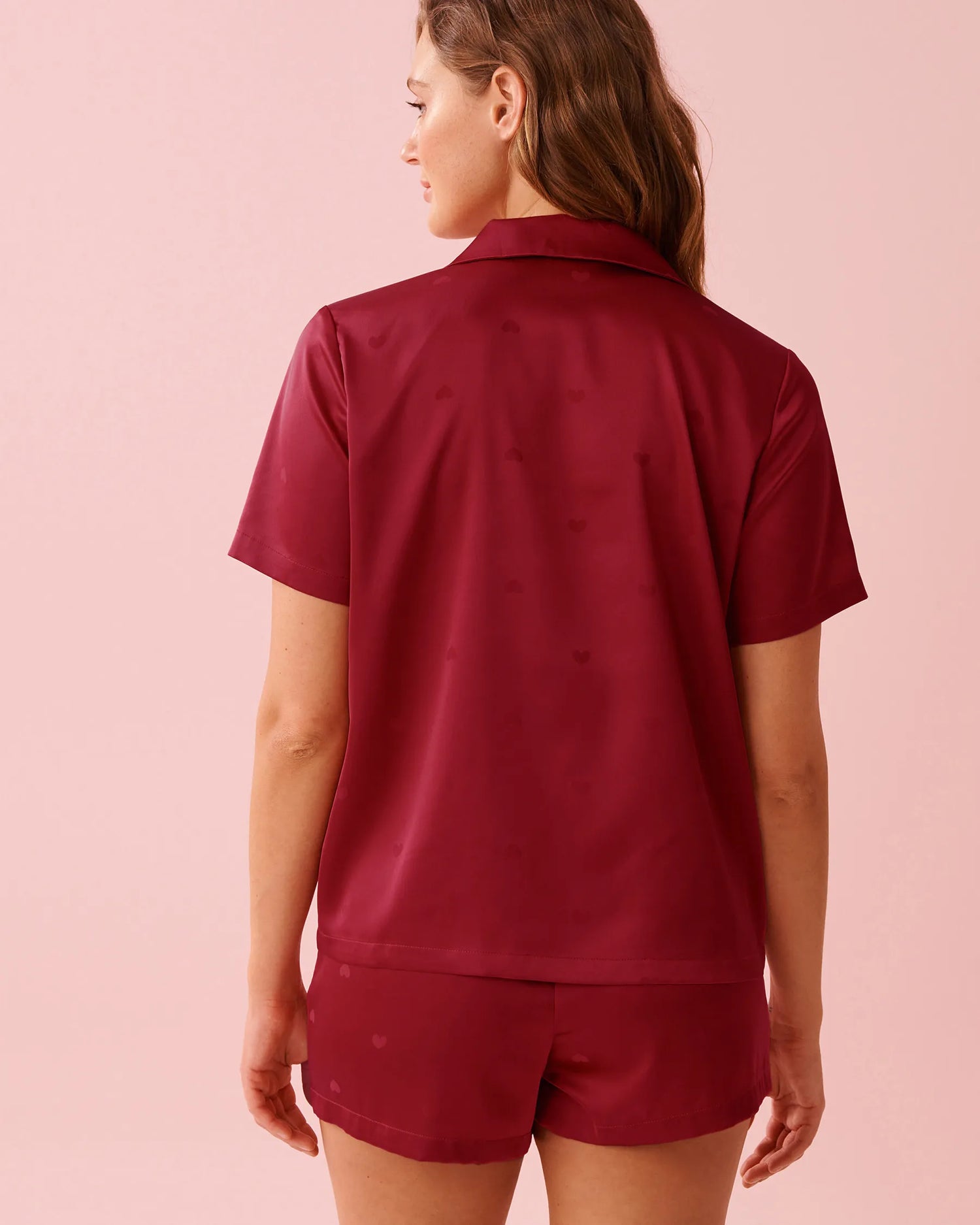 La Vie en Rose_Persian Heart Jacquard_LUXURY EDITION Short Sleeve Heart Jacquard Satin Pajama Set_60400068_P60439_04