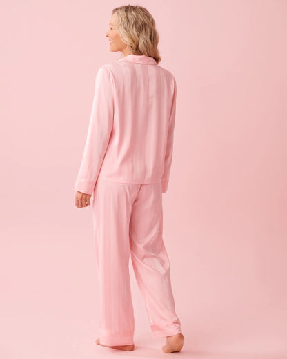 La Vie en Rose_Pink_LUXURY EDITION Striped Long Sleeve Satin Pajama Set_60400069_P60438_02