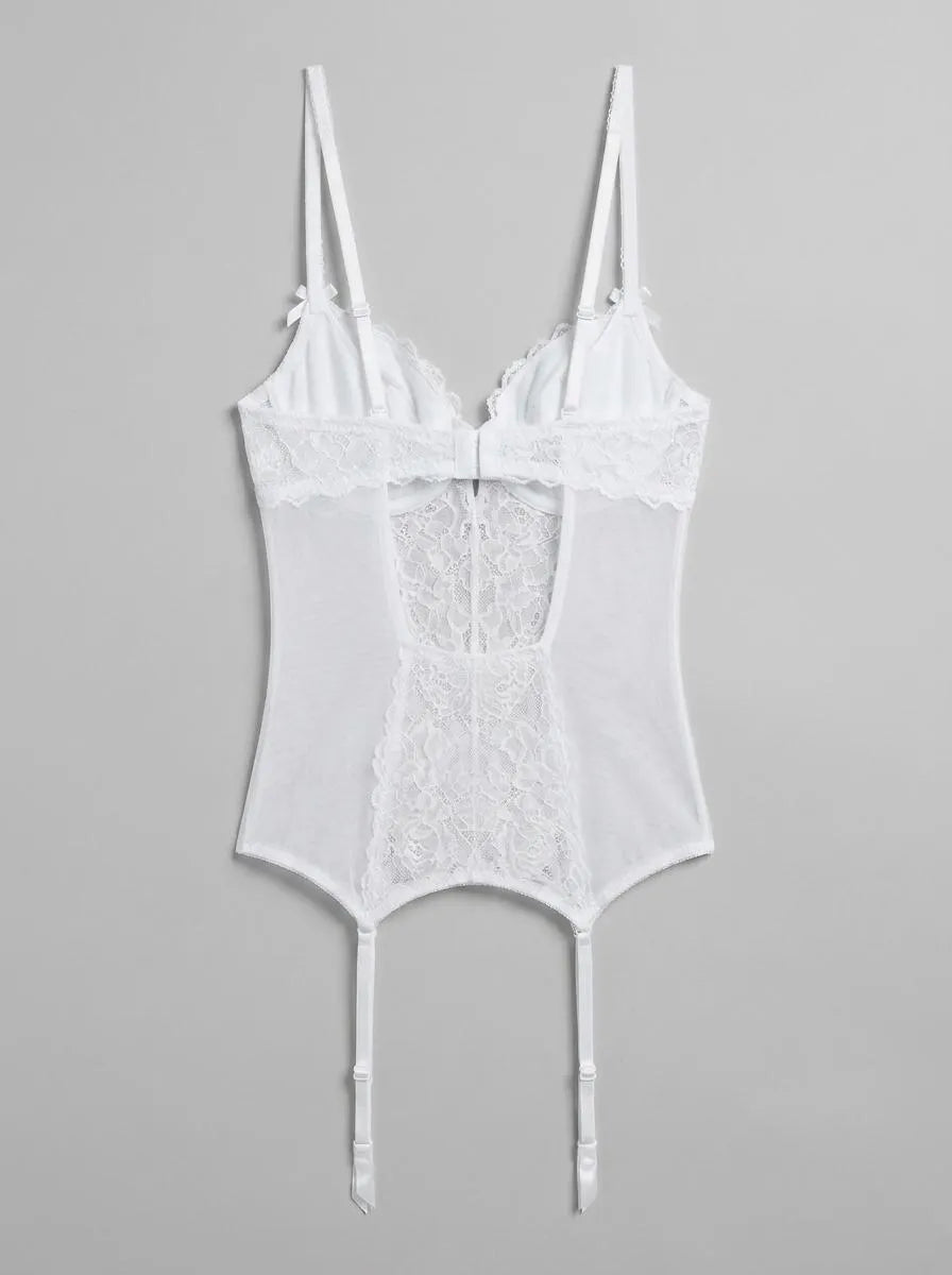La Vie en Rose Snow White Women Floral Lace &amp; Mesh Bustier Set SKU: 60400070_10011 Image 00