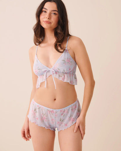 La Vie en Rose Xenon Blue Scenary Women Rose Print Mesh Bralette &amp; Panty Set SKU: 60400074_P40571 Image 01