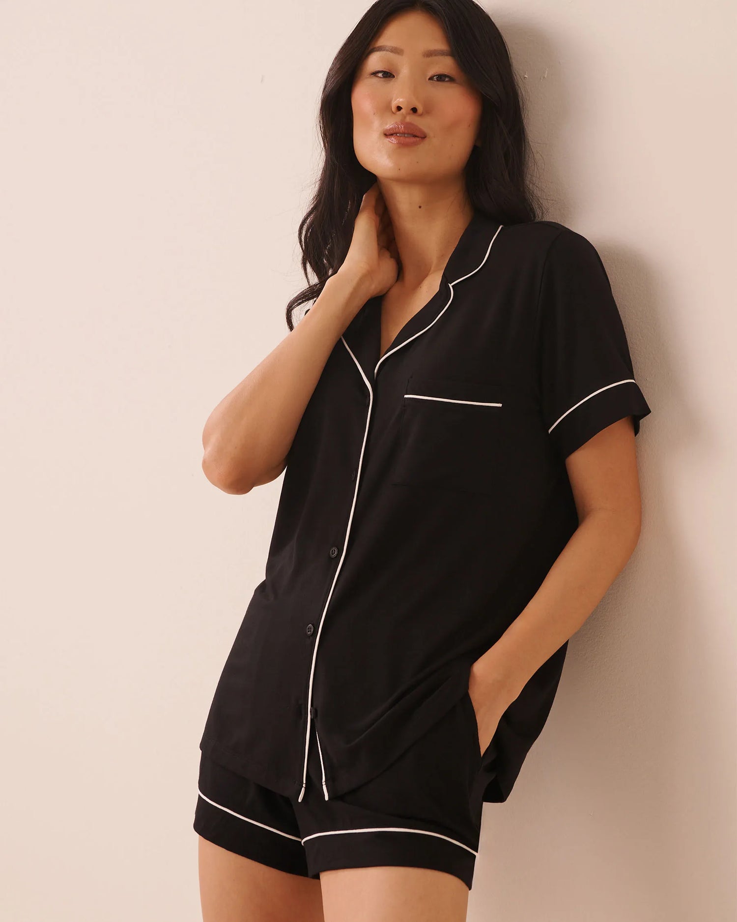 La Vie en Rose Black Beauty Women Short Sleeve Modal Pajama Set SKU: 60400075_00001 Image 03