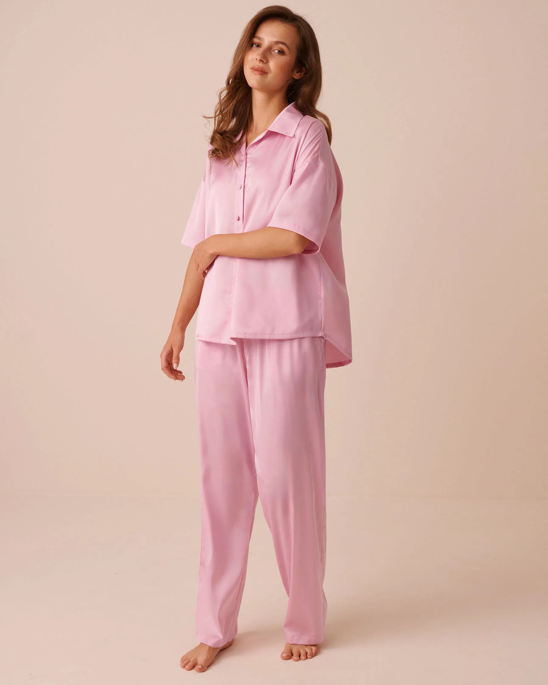 La Vie en Rose Nosegay Women LUXURY EDITION Short Sleeve Satin Pajama Set SKU: 60400076_60245 Image 01