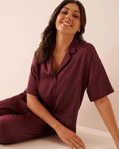 La Vie en Rose Beaujolais Jacquard Women Luxury Edition Satin Jacquard Polka Dot Short Sleeve Pajama Set SKU: 60400084_P60521 Image 03