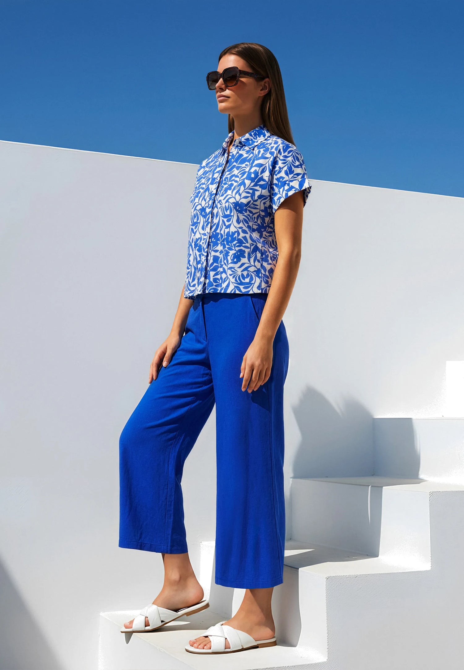 Betty Barclay Adria Blue Women Plain Linen Trousers SKU: 6047-1340_8327 Image 01
