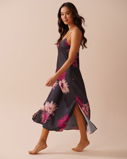 LUXURY EDITION Floral Print Long Satin Nightie_60500150_P00355_01