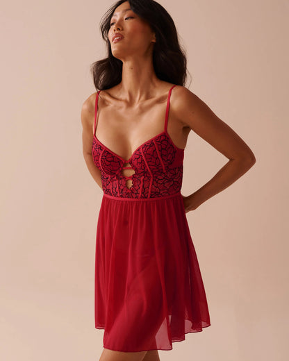 2-tone Lace and Mesh Plunge Nightie_60500163_60169_01