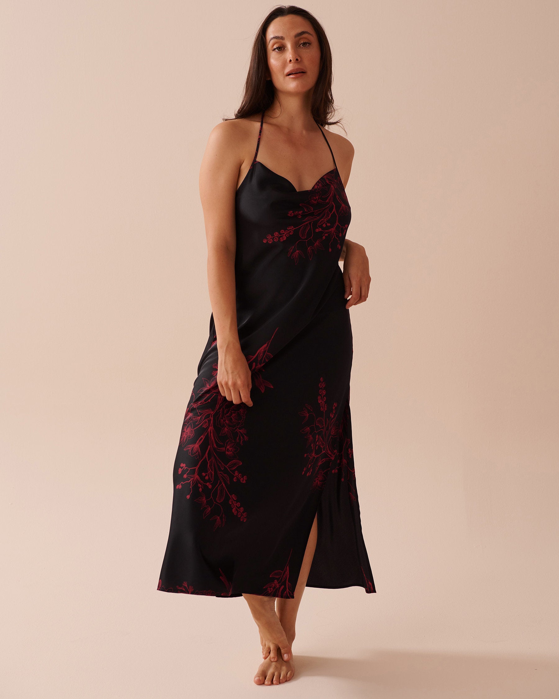 Pastel Floral Print Long Satin Nightie_60500168_P00387_01